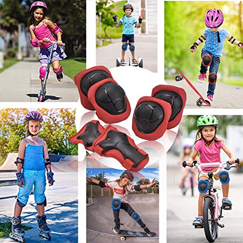 Kids/Youth Knee Pad Elbow Pads Guards Wrist Guards Protective Gear Set for Rollerblade Roller Skates Cycling BMX Bike Skateboard gs Scooter Riding Sports,Toddler for Multi-Sports Outdoor(Age3-7) Red