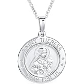Bling Jewelry Personalized Unisex Religious Medal Medallion Oval Round Saint Theresa Saint Christopher Pendant Necklace For Women Mens Teen Oxidized .925 Sterling Silver Customizable