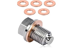 Wevdn Magnetic Oil Drain Plug, Aluminum M14×1.5 Sump Drain Nut Bolt with 5 PCS Copper Crush Washer, Universal Oil Drain Plug Replacement for Most Cars Motorcycles, Car Accessories