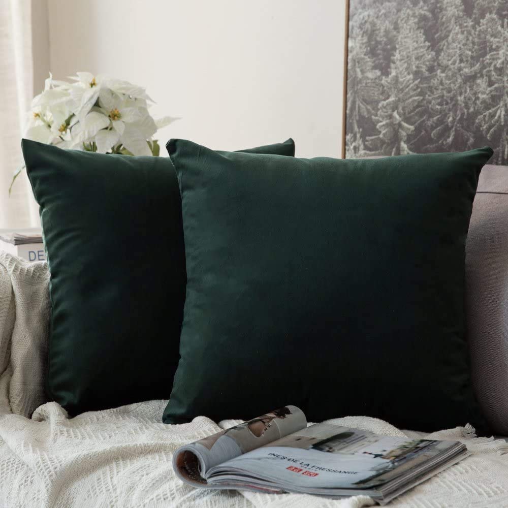 Photo 1 of MIULEE Pack of 2 Velvet Soft Solid Decorative Square Throw Pillow Covers Christmas Cushion Case for Sofa Bedroom Couch,18x18 Inch Army Green