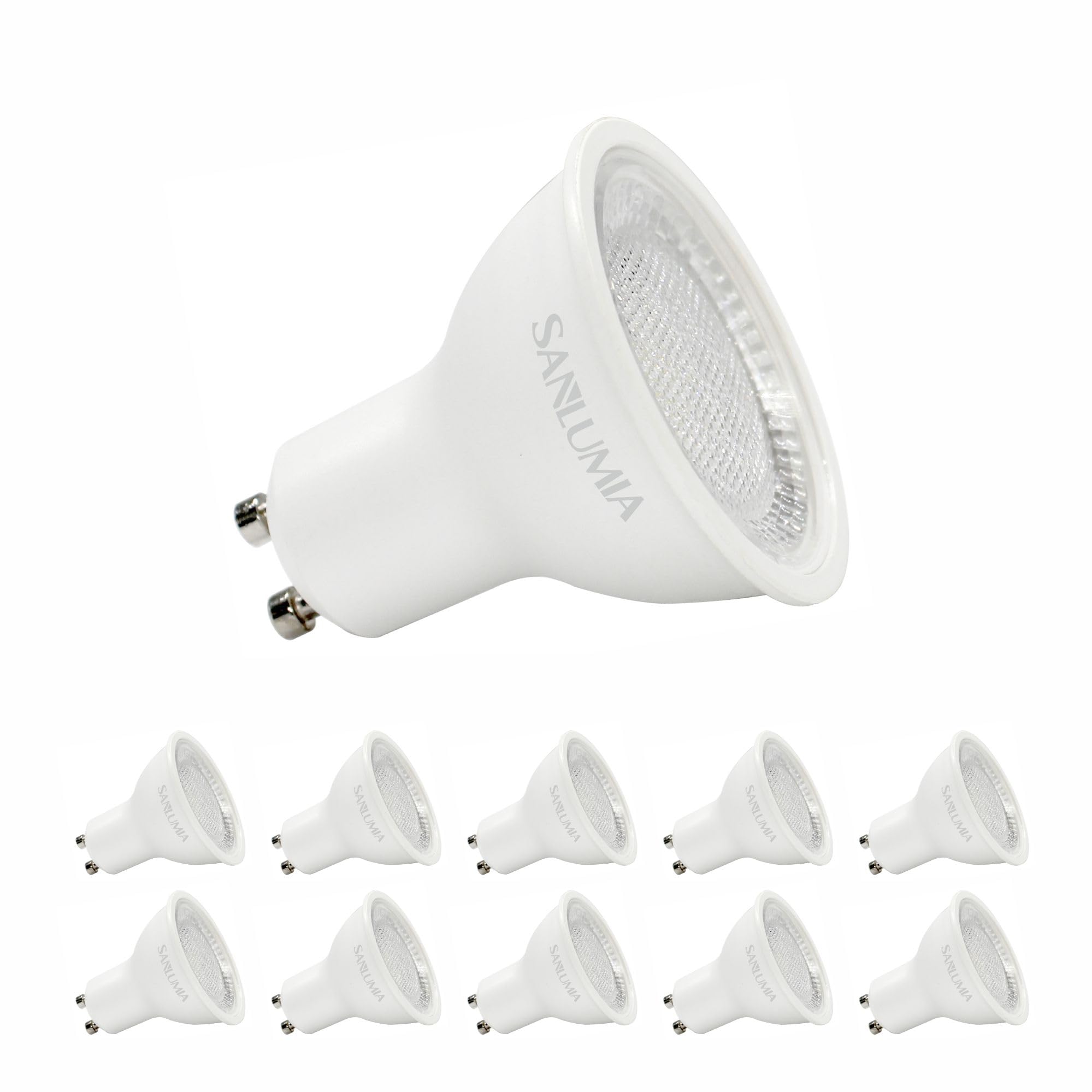 sanlumia 10X 6W led Gu10 Bulb Super Bright 100 Degree Wide Beam Angle Spotlight 530lm CRI 90+ 75W Halogen Equivalent Warm White 3000K