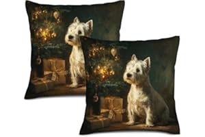 TopPacific Westie-Dog Christmas Tree with Gifts Holiday Pillow Covers 18x18 Inch Set of 2 Linen Throw Pillowcases Double Side