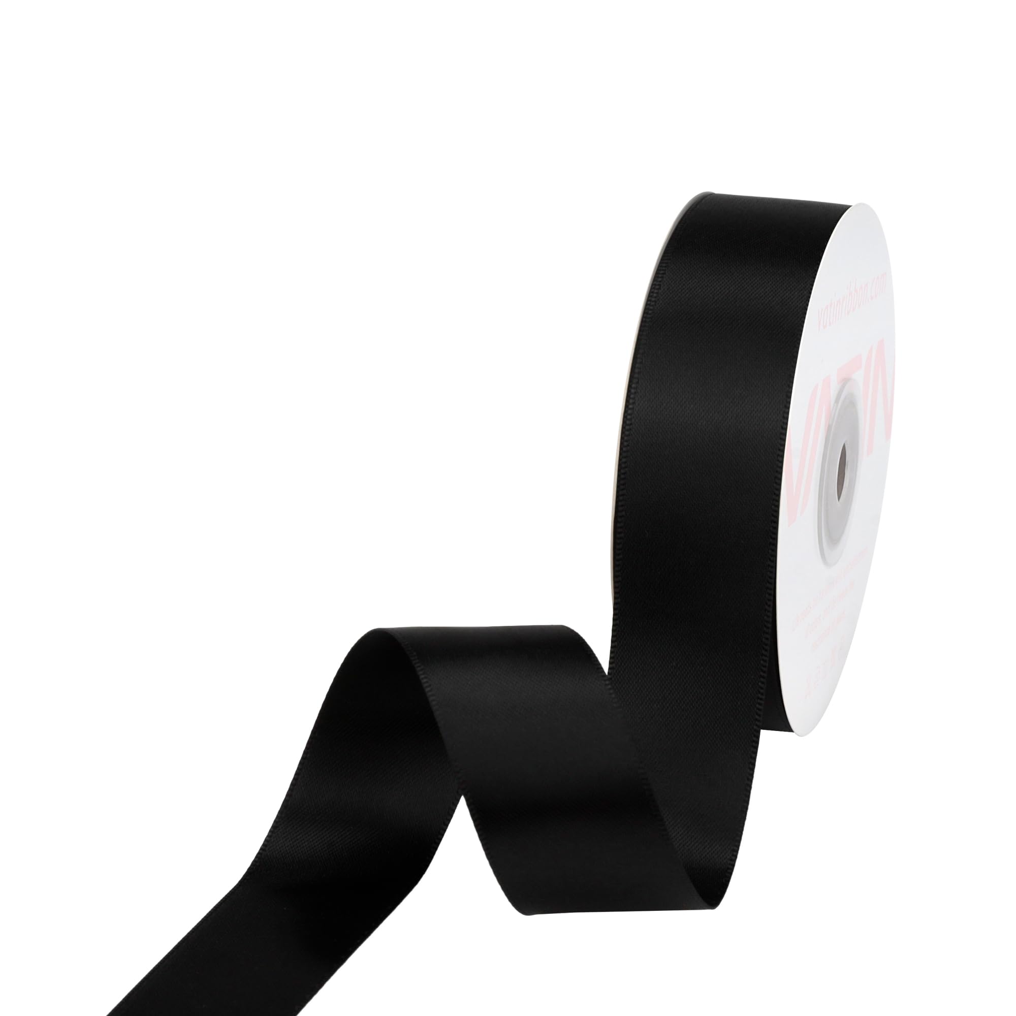 VATIN 25mm Double Faced Polyester Satin Ribbon Black - 23 Metre/Spool, Perfect for Wedding, Wreath, Baby Shower,Packing and Other Projects.