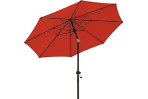 wikiwiki 11 FT Patio Umbrellas Outdoor Table Market Umbrella with Push Button Tilt/Crank,8 Sturdy Ribs, Fade Resistant Waterproof POLYESTER DTY Canopy for Garden, Lawn, Deck,Backyard & Pool,Bright Red