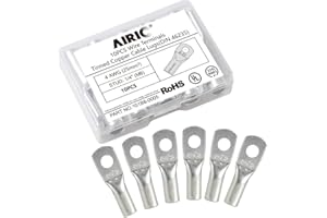 AIRIC 10 pcs Battery Cable Lugs 4 AWG - 1/4" Stud (M6) Battery Terminal Connectors, UL Heavy Duty Battery Cable Ends, Tinned Copper Tubular Ring Terminals, Crimp Wire Eyelets Electrical Connector