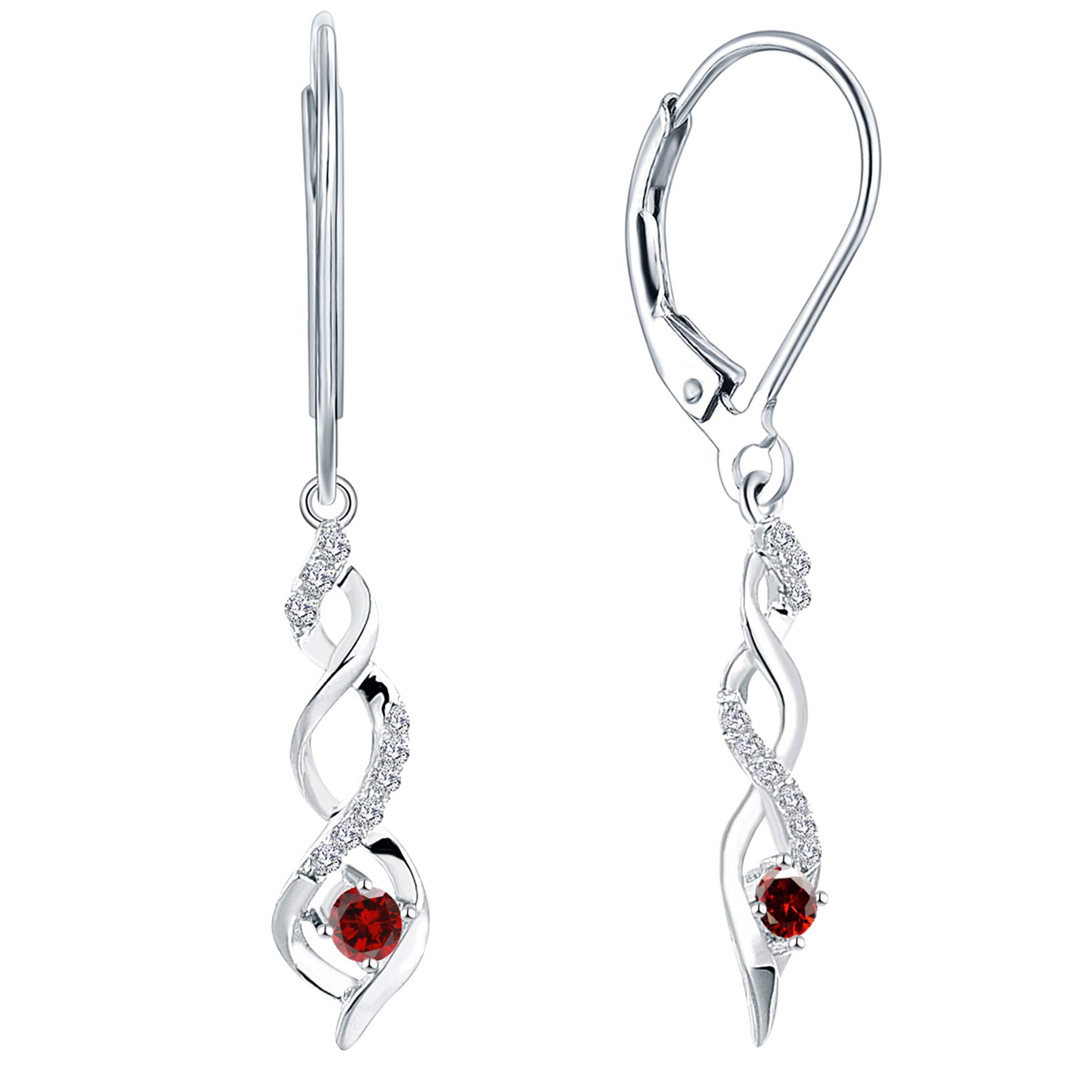 JO WISDOM 925 Sterling Silver Infinity Dangle Drop Earrings 3A Cubic Zirconia January Birthstone Garnet Color Jewellery for Women — image 1
