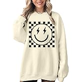 veufcyas Oversized Graphic Sweatshirts for Women Smile Face Sweatshirt Cute Crewnecks Pullover Casual Loose Long Sleeve Tees