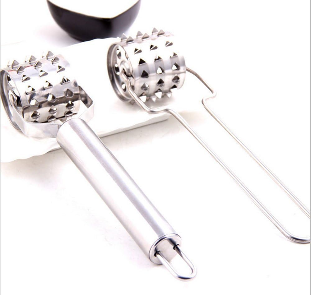 Duode Time 2 pcs Meat Tenderizer Needle Spiked Roller Pie Needle with Stainless Steel Handle Perfect for Tenderizing Meat