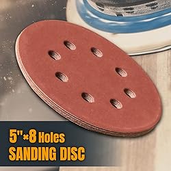 POWERTEC 45032 5 Inch 8 Hole Hook and Loop Sanding