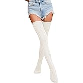 Leoparts Women's Cable Knit Thigh High Socks Extra Long Winter Warm Over Knee High Knitted Stocking Leg Warmers