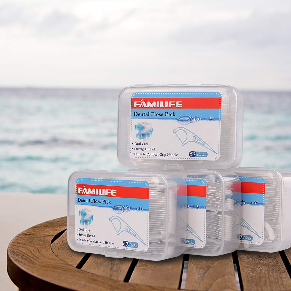 FAMILIFE Dental Floss Picks 240 Picks Threader Flosser with 4 Travel Cases, flossing: Beauty