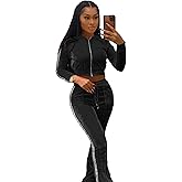 yidengymx Womens Velour Tracksuit Two Piece Outfits for Women Long Sleeve Hooded Zip Crop Tops Flared Pants Set