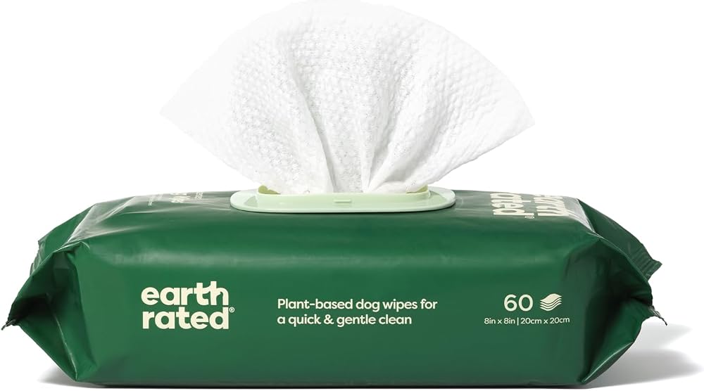 Earth Rated Pet Wipes Unscented 60 Count for Dogs Cats Hypoallergenic