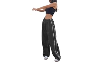 Aedceal Women's Parachute Pants Baggy Y2K Elastic Waist Wide Leg Track Pants Trousers