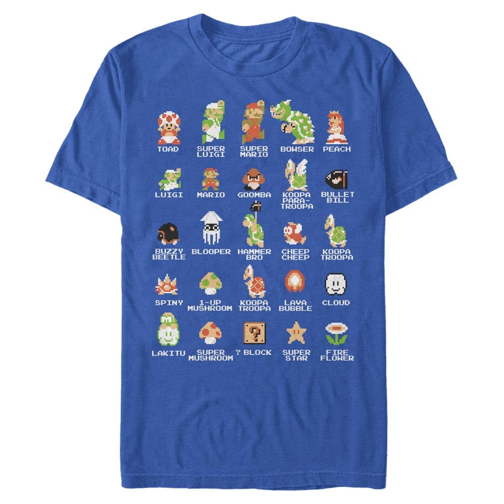 Nintendo Men's Pixel Cast T-Shirt, 3X-Large, Royal