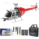 Hylukon C138 Remote Control Helicopter, 1:33 Scale Bell206 Helicopter 2.4G 4CH RTF Single Propeller Aileron Free, Six-axis Gyroscope, Modular Battery, One-Touch Function Gift for Adults 2 Batteries