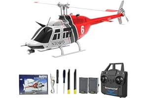 Hylukon C138 Remote Control Helicopter, 1:33 Scale Bell206 Helicopter 2.4G 4CH RTF Single Propeller Aileron Free, Six-axis Gyroscope, Modular Battery, One-Touch Function Gift for Adults 2 Batteries