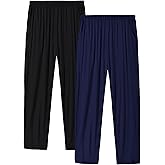 JINSHI Mens Pajama Pants Soft Modal Pajama Bottoms Loose Long Pj Pant Thin Sleepwear Lounge Pants with Pockets 2 Pack