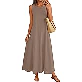 MEROKEETY Women's 2026 Summer Maxi Dress Sleeveless Crewneck Casual Loose Beach Vacation Basic Long Sundress