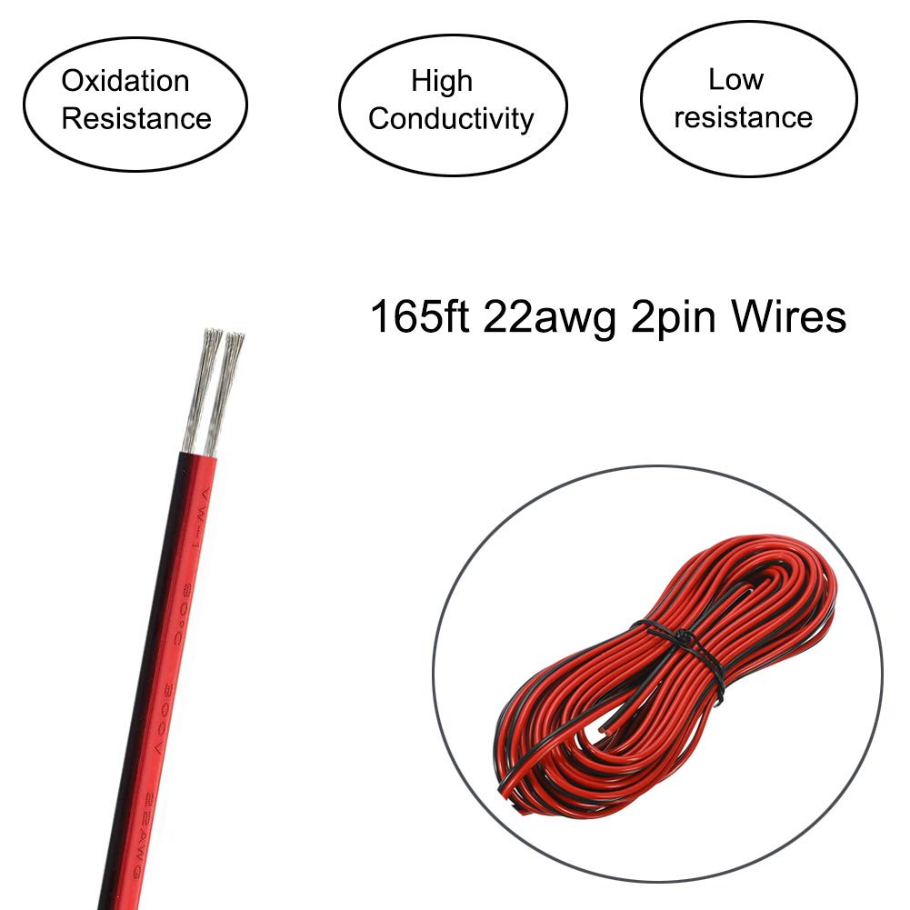HONG 111 Marine Boat Lights Extension Cable Wire Cord, 165FT/50M 22AWG 2 Pin Wires Cord for Lights Led Strips Single Colour Marine Kayak Boat Navigation Courtesy Trailer: Industrial & Scientific
