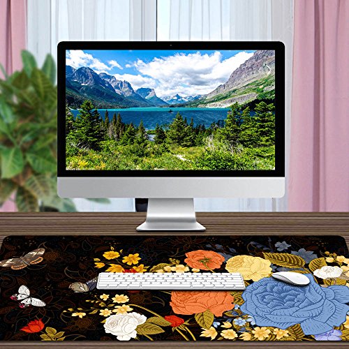 Extra Large Mouse Pad - Floral Design Gaming or Desk Mousepad - 31.5" x 15.7"x0.12''(3mm Thick)- XXL Protective Keyboard Desk Mouse Mat for Computer/Laptop-Rose with Butterfly