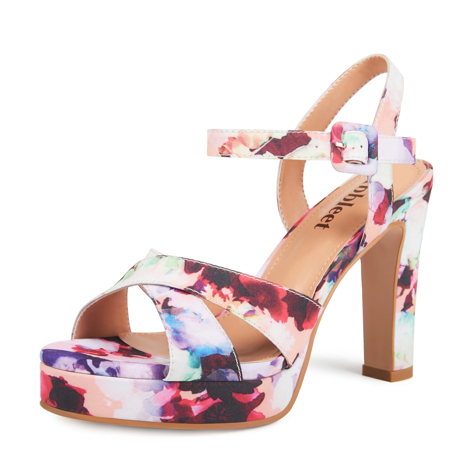 Abbleet Platform High Heels for Women Strappy Chunky Heels Sandals for Women Open Toe Block Heeled Sandals with Ankle Strap Summer Dress Shoes(Flower,10) Image