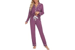 Anjue Pajamas for Women Soft Button Up Pajama Set Long Sleeve Shirt and Pajama Pants Lounge Sets S-XXL
