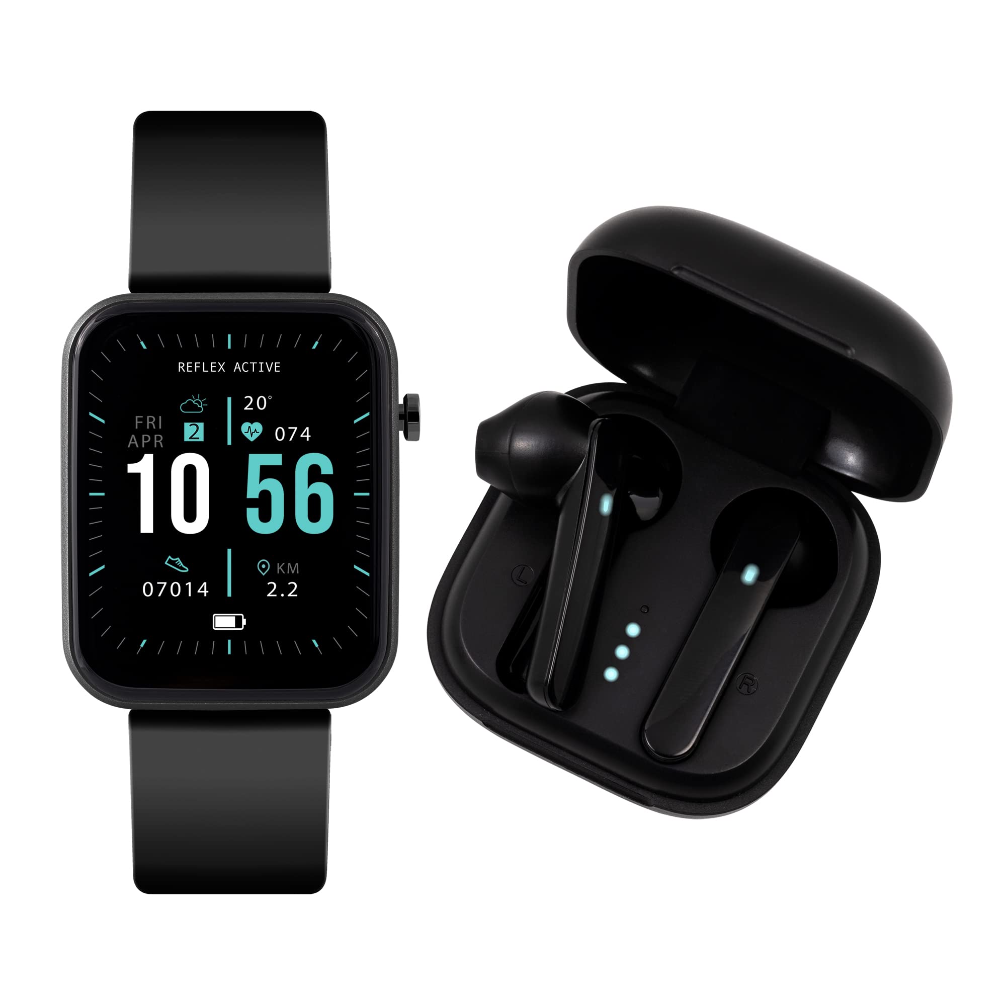 Reflex Active Series 13 Black Smart Watch and True Wireless Sound Earbud Set