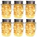 GIGALUMI Hanging Solar Mason Jar Lid Lights, 6 Pack 15 Led String Fairy Lights Solar Laterns Table Lights, 6 Hangers and Jars Included. Great Outdoor Lawn D&eacute;cor for Patio Garden, Yard and Lawn. primary