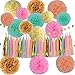 Baby Shower Wedding Party Decorations 42 pcs Gold Mint Green Pink Peach Cream Tissue Paper Pom Poms Flowers Tissue Tassel Garland Gold Glitter Five-Pointed Star Garland Kit