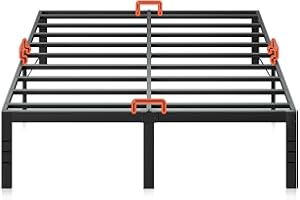 KKL King Size Bed Frame, 18 Inch Heavy Duty Steel Platform with Mattress Anti-Slip Rods, Bed Frame with Underneath Storage Space, No Box Spring Needed, Easy Assembly, Black
