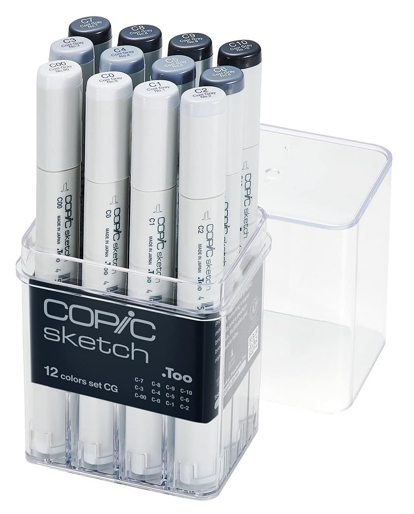 Copic Sketch Cool Grey Set of 12 C00, C0, C1, C2, C3, C4, C5, C6, C7, C8, C9, C10