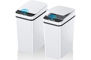 KOEYLE 2 Pack 2.2 Gallon Automatic Touchless Garbage Can, Small Motion Sensor Smart Trash Can, Slim Waterproof Trash Bin for Bedroom, Bathroom, Office, Living Room, White