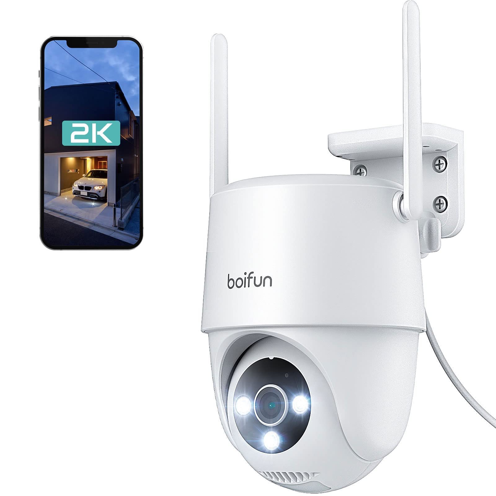 【2025強化版・2.4G&5GWiFi両対応・自動追尾】BOIFUN防犯カメラ 屋外 監視カメラ 300万画素/1536P 360度広角撮影 Ptz機能 室内/屋外 ワイヤレス/wifi 夜間カラー撮影 24時間録画 動体検知 双方向音声通話 警報通知 遠隔操作 家族共有 IP66防水 Alexa対応 ネットワークカメラ 専用アプリ 玄関/店/自宅見守り/監視カメラ 日本語説明書 2年保証 の商品画像