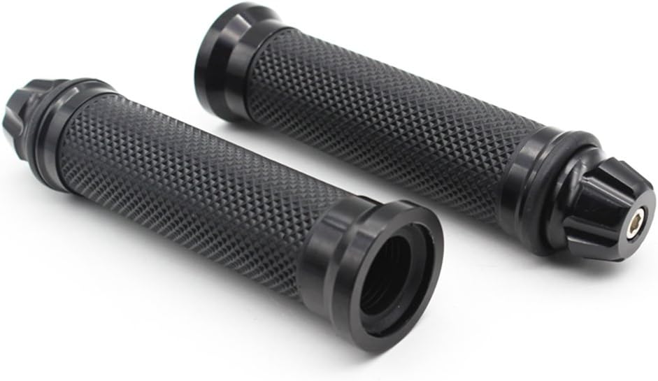 Nuoxinus Motorcycle Hand Grips with Bar End Cap, Racing CNC Aluminum & Soft Rubber Handlebar Universal for 7/8"(22mm) Handle Bar (Black): Automotive