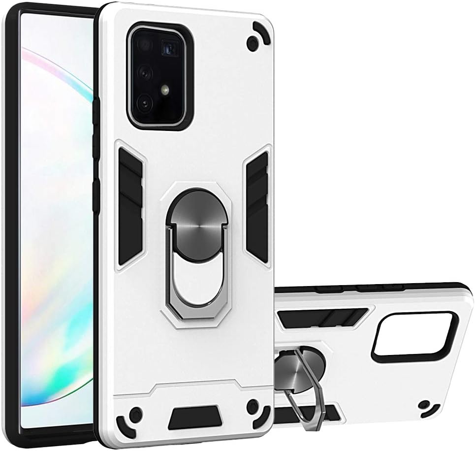 Folice Galaxy S10 Lite Case, Galaxy A91 Case, Warframe Series 2 in 1 Phone Cover 360 Degree Rotating Metal Ring Holder Kickstand Armor Cover for Samsung Galaxy A91/M80S/S10 Lite (Silver)