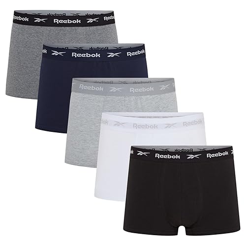 Reebok Boyes Boxers for Men | Pack of 5 Mens Sports Trunks, Breathable & Stretchable Cotton Underwear for Men | Multipack Boxer Shorts