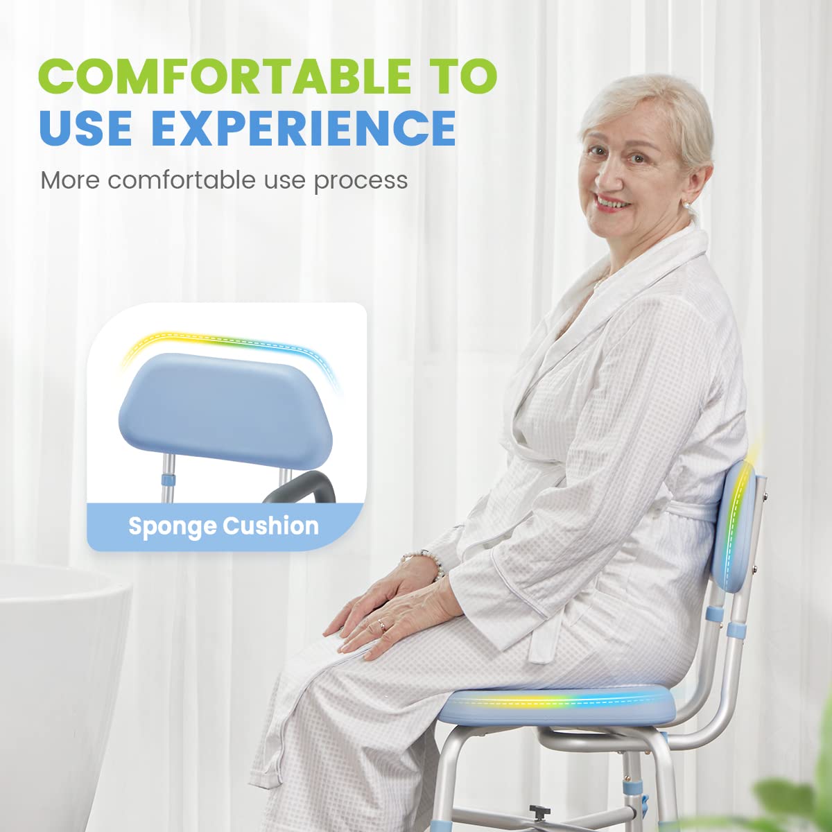 OasisSpace Heavy Duty Shower Chair with Back 500lbs, Padded Bathroom Chair for Inside Shower - Medical Tool-Free Anti Slip Shower Chair for Elderly, Senior, Handicap & Disabled