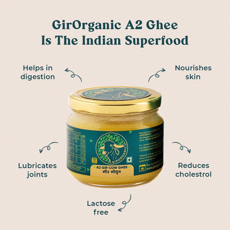 Grass Fed A2 Ghee Clarified Butter (8 Oz) Unsalted Gir Cow Ghee Butter Organic