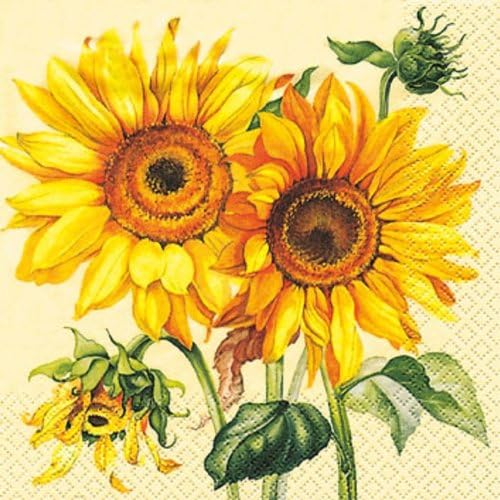 Pack of 4 Napkins - Sunflower - 33 x 33cm - Great for Decoupage / Napkin Art