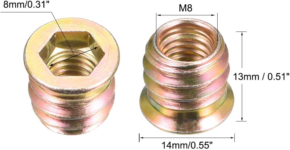 sourcing map Wood Furniture M8x13mm Threaded Insert Nuts Interface Hex Socket Drive 20pcs - Image 4