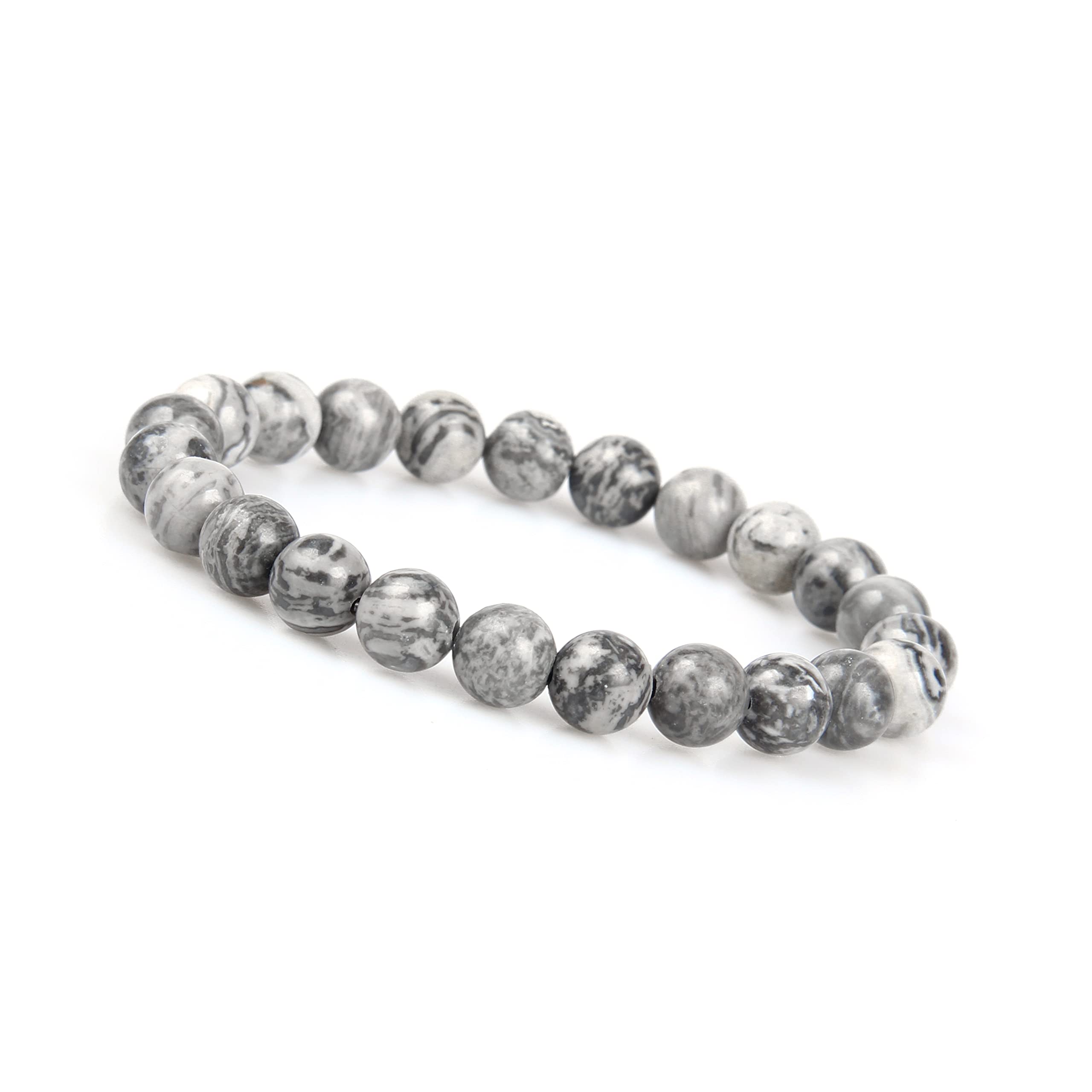 GD GOOD.designs EST. 2015 Chakra bead bracelet grey for men and women I Made from 8 mm marine sediment jasper natural stones I Single-coloured unisex bead chakra wristband — image 1