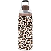 Leopard Gifts for Women, 32oz Water Bottle with Handle for Girl Friend | Stainless Steel Tumbler with Handle &amp; 2-in-1 Leak Proof Lid for Outdoor Sports, Christmas Birthday Gift for Wife Daughter