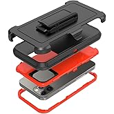 Compatible with iPhone 13 Pro Max 6.7 inch Case,with Screen Protectors,Heavy Duty Rugged Shockproof Full Body Protection Kickstand Case with Belt Clip Holster for iPhone 13 Pro Max (Orange)