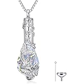 JKR Butterfly/Dragonfly/Ladybug/Bee/Hummingbird Heart Urn Necklace for Ashes S925 Sterling Silver Crystal Keepsake Pendant Memorial Jewelry with Funnel Filler for Women