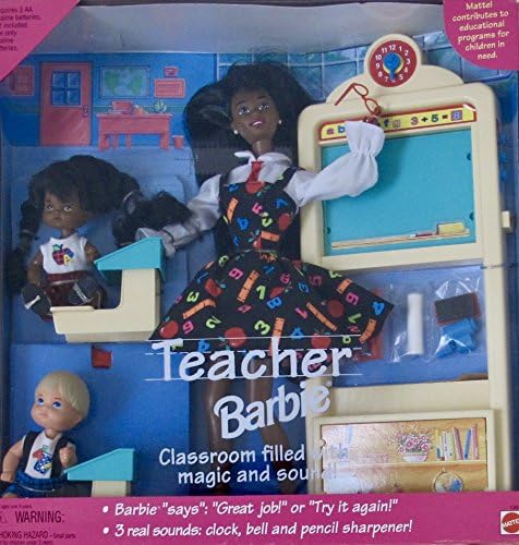Teacher Barbie Barbie Doll Play Set AA w Sound, Talking Barbie Doll AA & 1 Girl Student Doll AA, 1 Boy Student Doll, Chalk Board & More (1995)