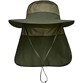 LCZTN Mens UPF 50+ Sun Protection Safari Cap Wide Brim Fishing Hiking Hat with Neck Flap for Garden Work