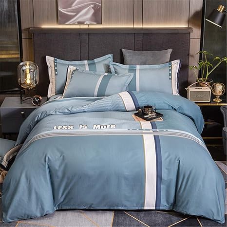 Amazon 布団カバーセット コットンシンプルなメンズストライプチェック柄の4ピースコットンキルトカバー オールシーズンで利用可能 寝具カバーセット 和式 繊維 掛け布団カバー ボックスシーツ 枕カバー ベッド用 封筒式 ふわふわ 優しい肌触り 柔らかい おしゃれ 通気