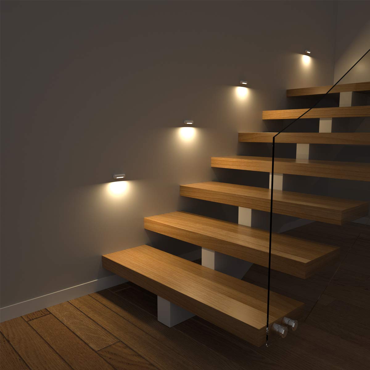 Morpilot 2pcs LED Stair Night Light/Cupboard Light with Motion Sensor, AA Battery Operated/Dual PIR Sensor/Low Battery Warning/3 Fixed Method/Octagonal Rotatable Design, Warm White Indoors Night Light