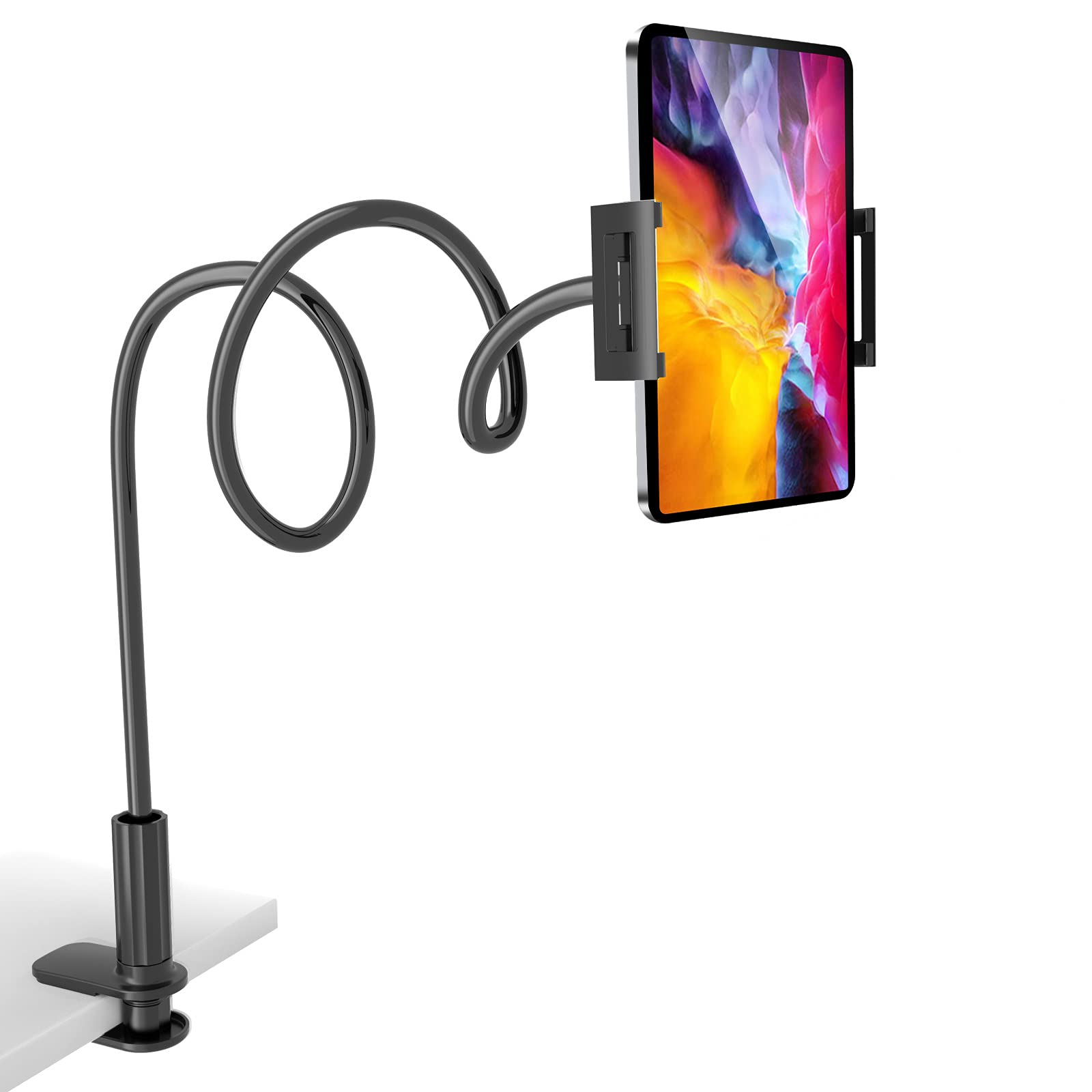 Phone Holder for Bed,360 Flexible Lazy Tablet Stand for Desk,with Adjustable 39.4" Long Arm Clamp Bracket Mount Stand for 4.7~10.5" iPhone/iPad Air/Pro/mini/Tablet/Switch,Black